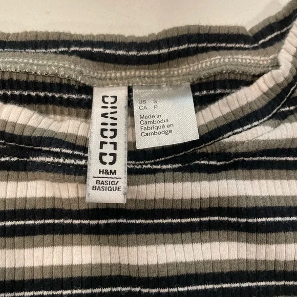 H&M womens S stripped green short sleeve shirt - Picture 2 of 3